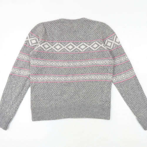 Ronit Zilkha Womens Grey Round Neck Geometric Nylon Pullover Jumper Size L