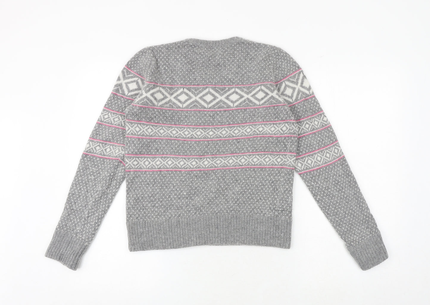 Ronit Zilkha Womens Grey Round Neck Geometric Nylon Pullover Jumper Size L