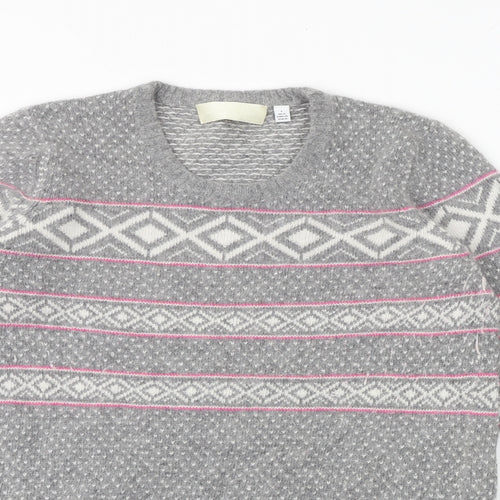 Ronit Zilkha Womens Grey Round Neck Geometric Nylon Pullover Jumper Size L