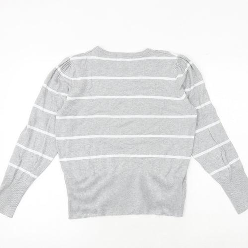 Marks and Spencer Womens Grey Round Neck Striped Viscose Pullover Jumper Size 12
