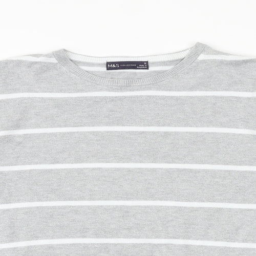 Marks and Spencer Womens Grey Round Neck Striped Viscose Pullover Jumper Size 12
