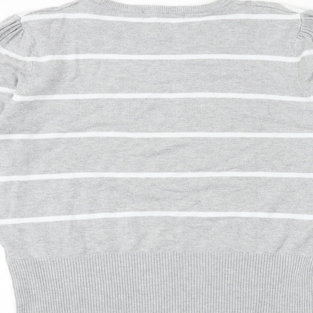 Marks and Spencer Womens Grey Round Neck Striped Viscose Pullover Jumper Size 12