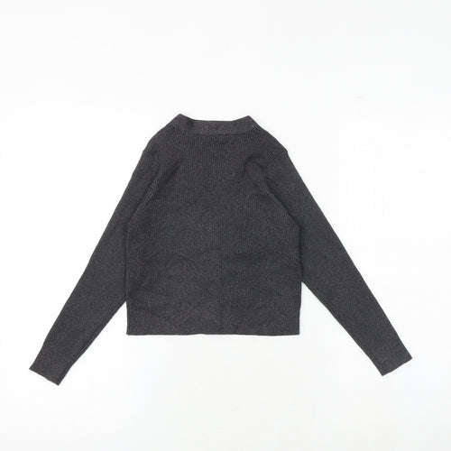Marks and Spencer Girls Grey V-Neck Polyester Cardigan Jumper Size 7-8 Years Button
