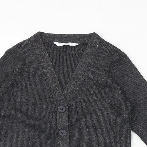 Marks and Spencer Girls Grey V-Neck Polyester Cardigan Jumper Size 7-8 Years Button