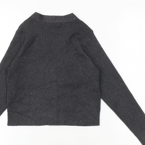 Marks and Spencer Girls Grey V-Neck Polyester Cardigan Jumper Size 7-8 Years Button