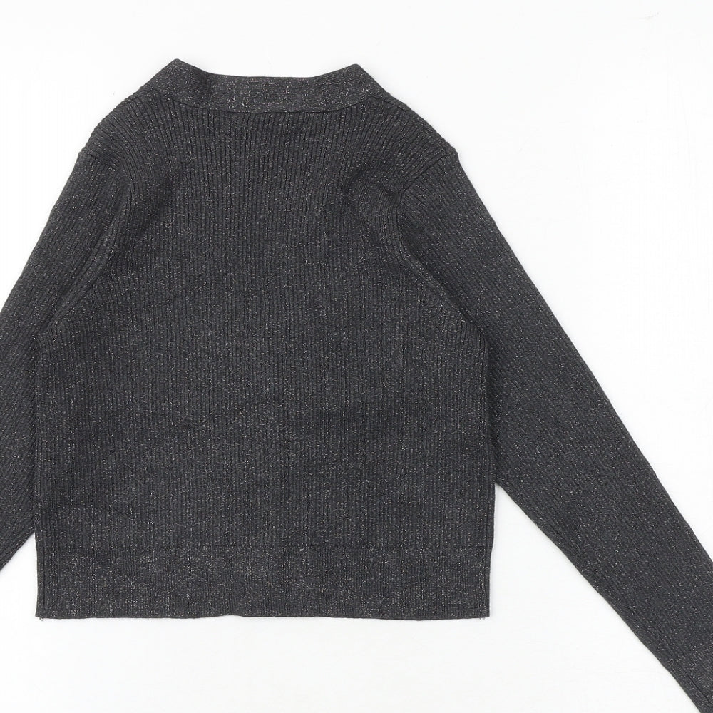 Marks and Spencer Girls Grey V-Neck Polyester Cardigan Jumper Size 7-8 Years Button