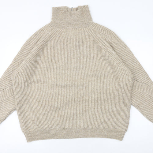 Marks and Spencer Womens Brown High Neck Acrylic Pullover Jumper Size XL