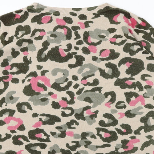 Marks and Spencer Womens Multicoloured Round Neck Animal Print Acrylic Pullover Jumper Size 12 - Leopard Pattern