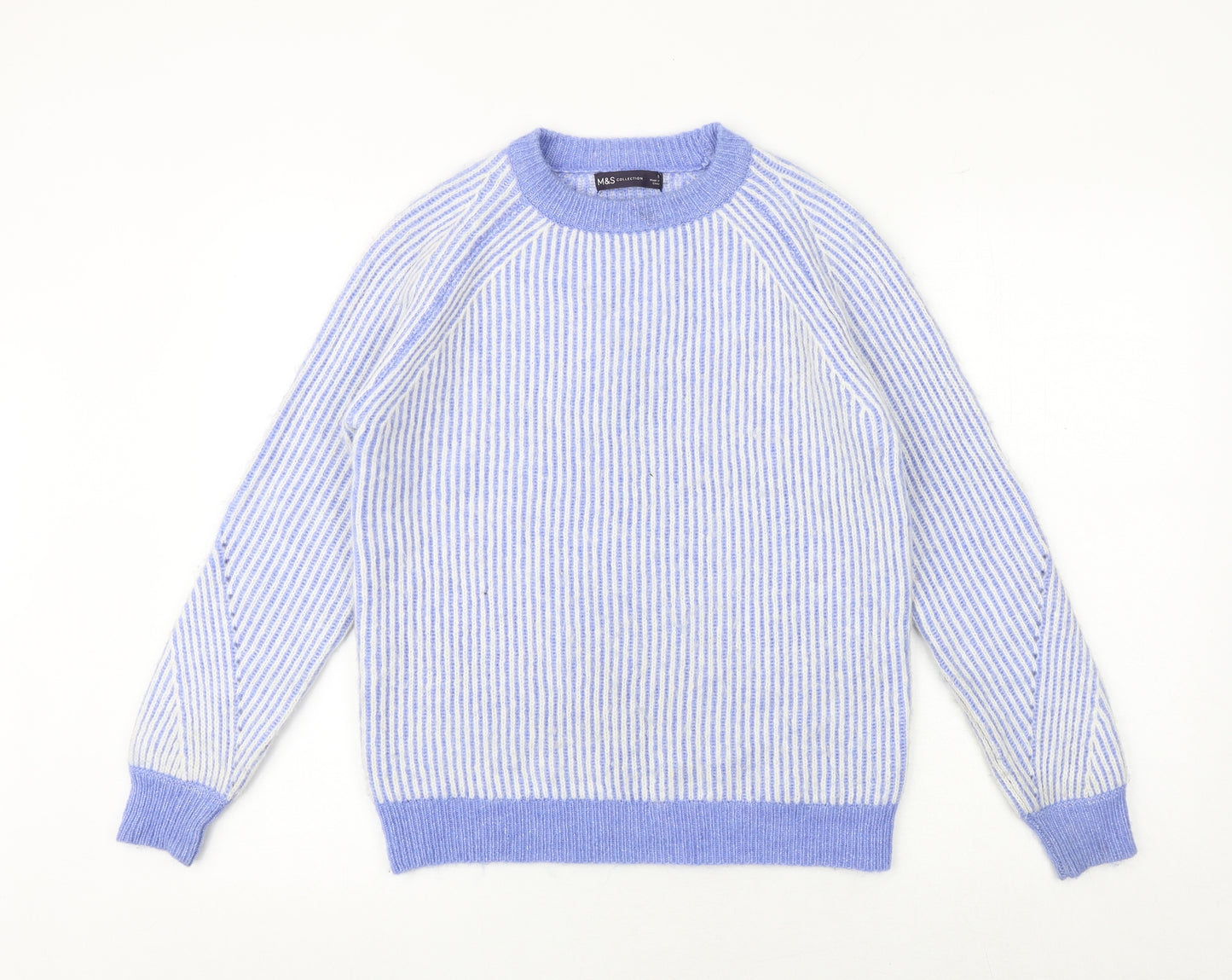 Marks and Spencer Womens Blue Round Neck Striped Acrylic Pullover Jumper Size S