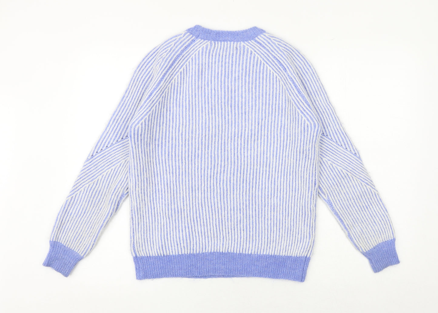Marks and Spencer Womens Blue Round Neck Striped Acrylic Pullover Jumper Size S