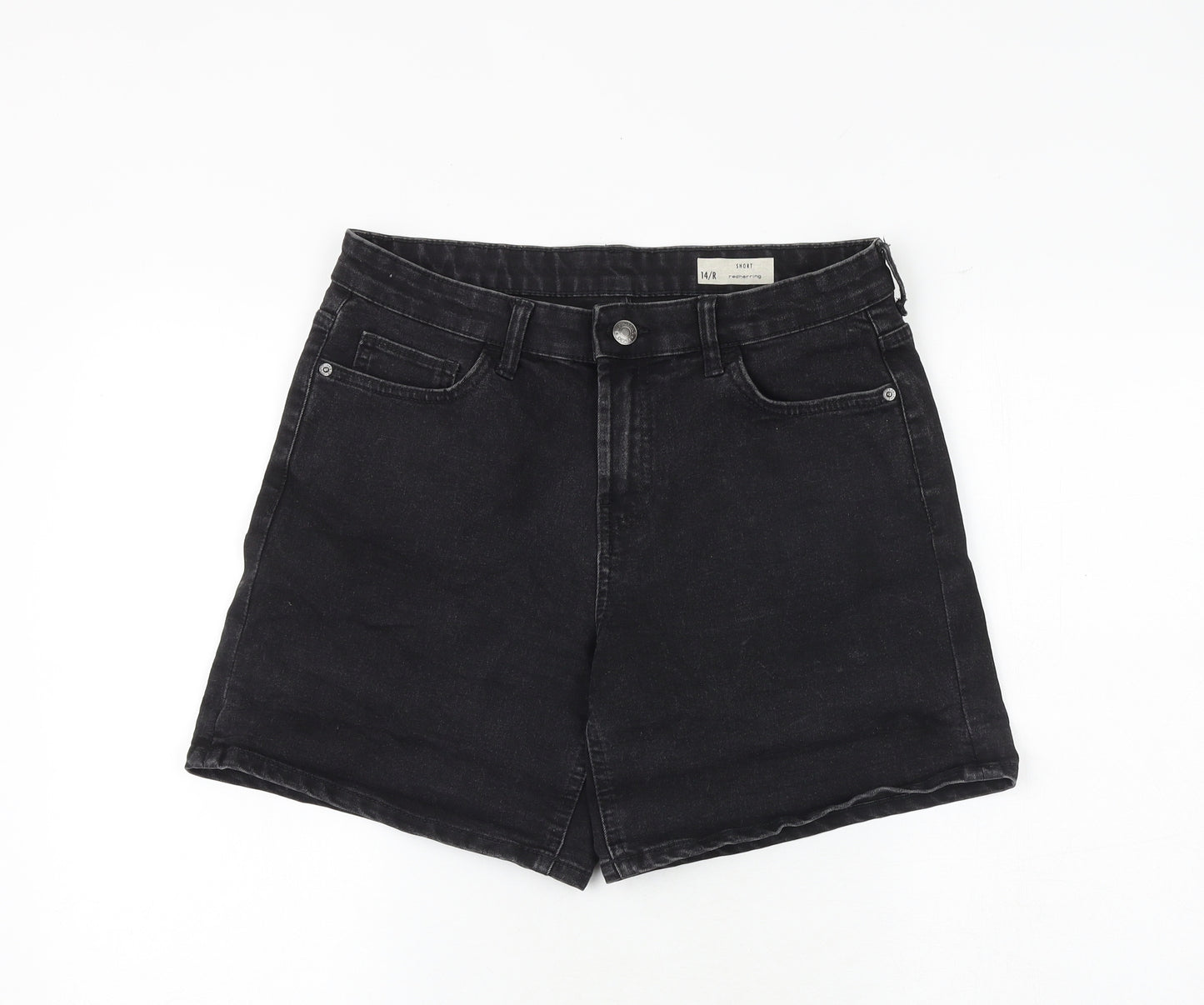 Red Herring Womens Black Cotton Mom Shorts Size 14 Regular Zip