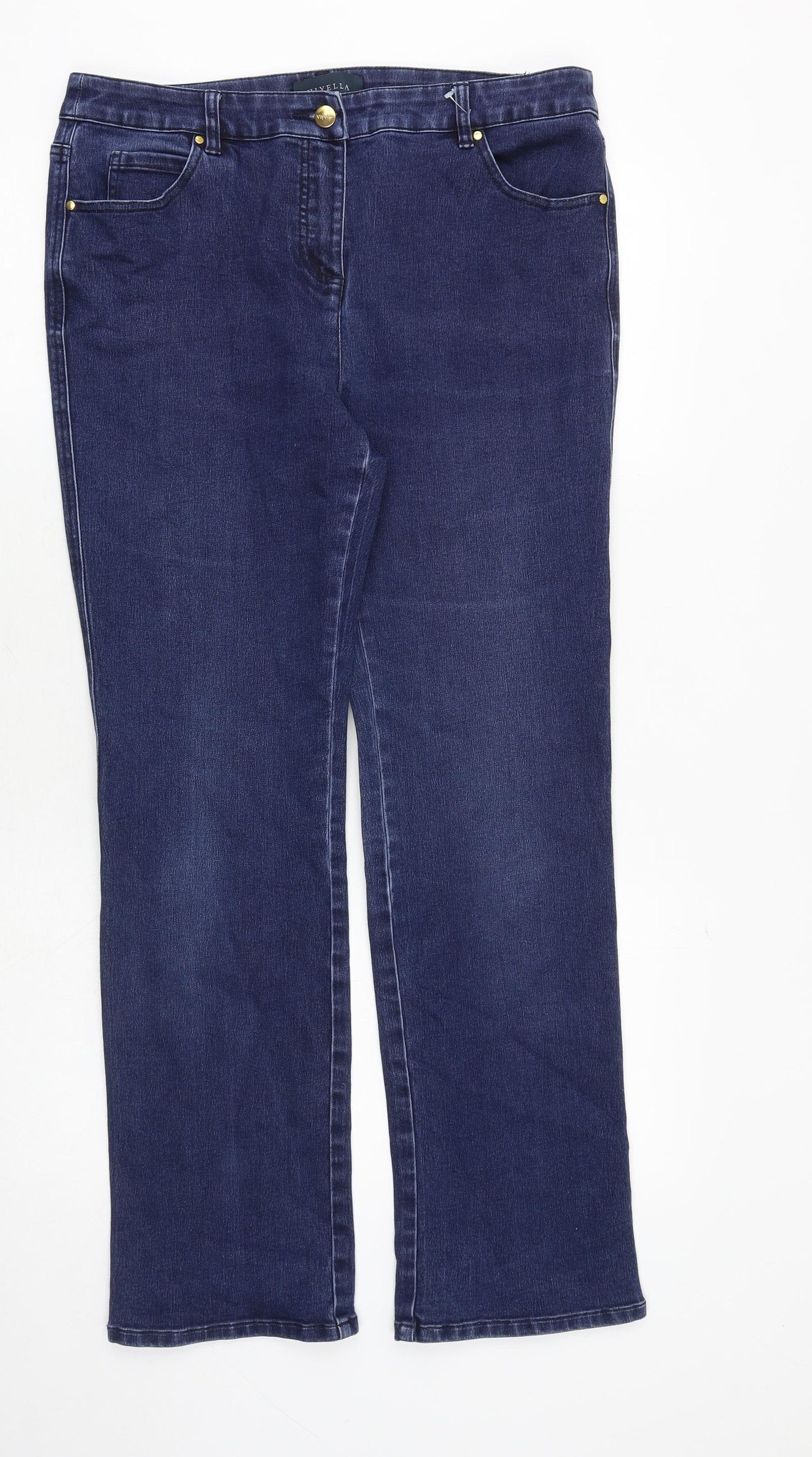 Viyella Womens Blue Cotton Straight Jeans Size 12 Regular Zip