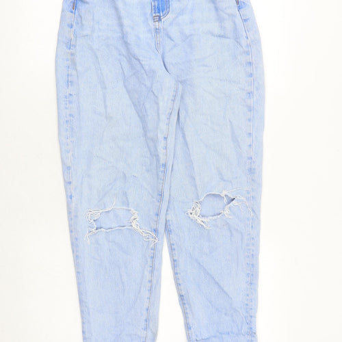 New Look Girls Blue Cotton Straight Jeans Size 13 Years Regular Zip - Distressed