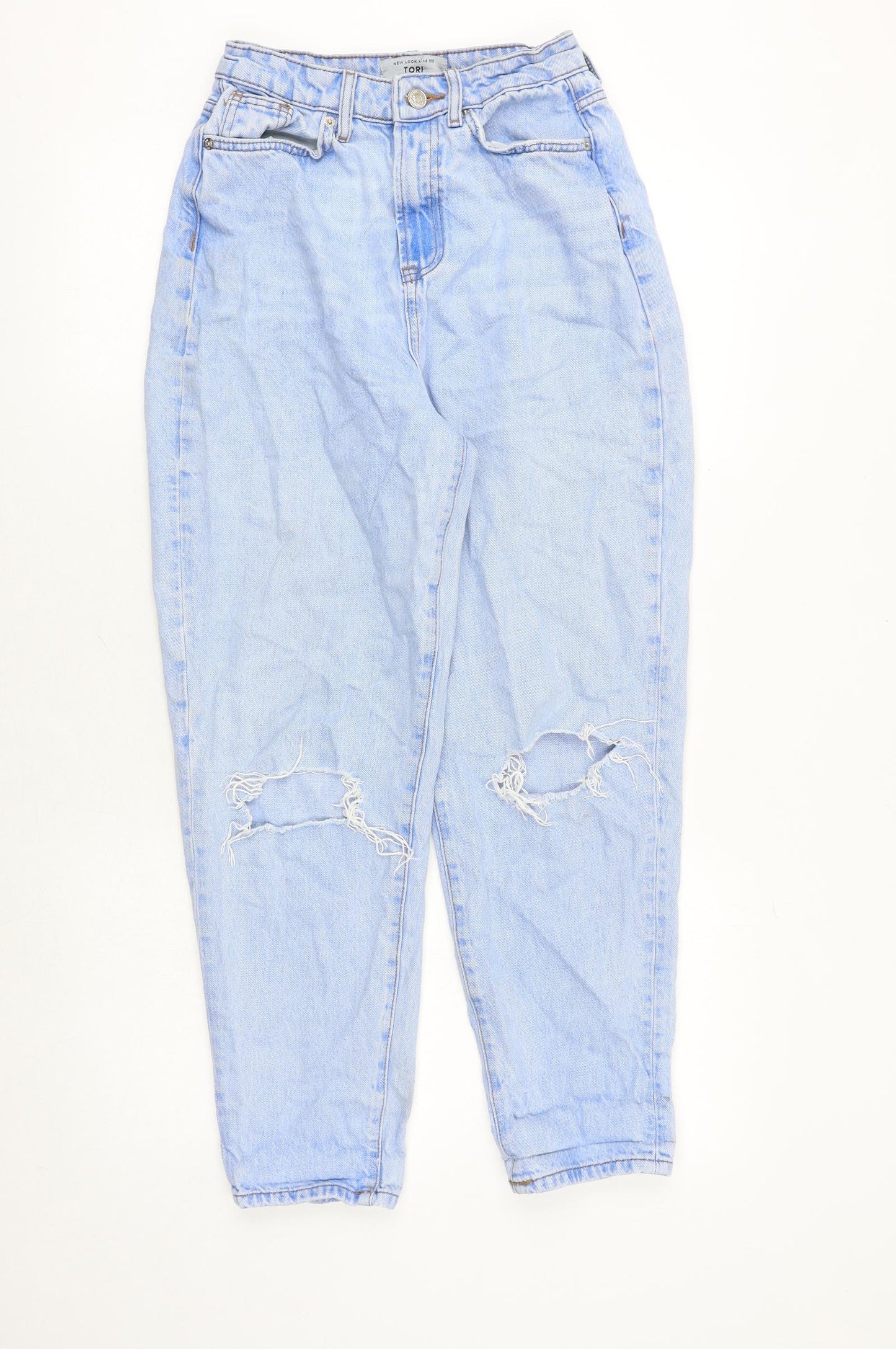 New Look Girls Blue Cotton Straight Jeans Size 13 Years Regular Zip - Distressed