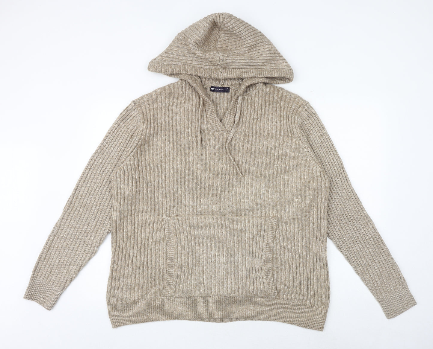 Marks and Spencer Womens Brown V-Neck Acrylic Pullover Jumper Size XL
