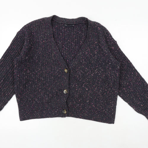 Marks and Spencer Womens Multicoloured V-Neck Acrylic Cardigan Jumper Size M