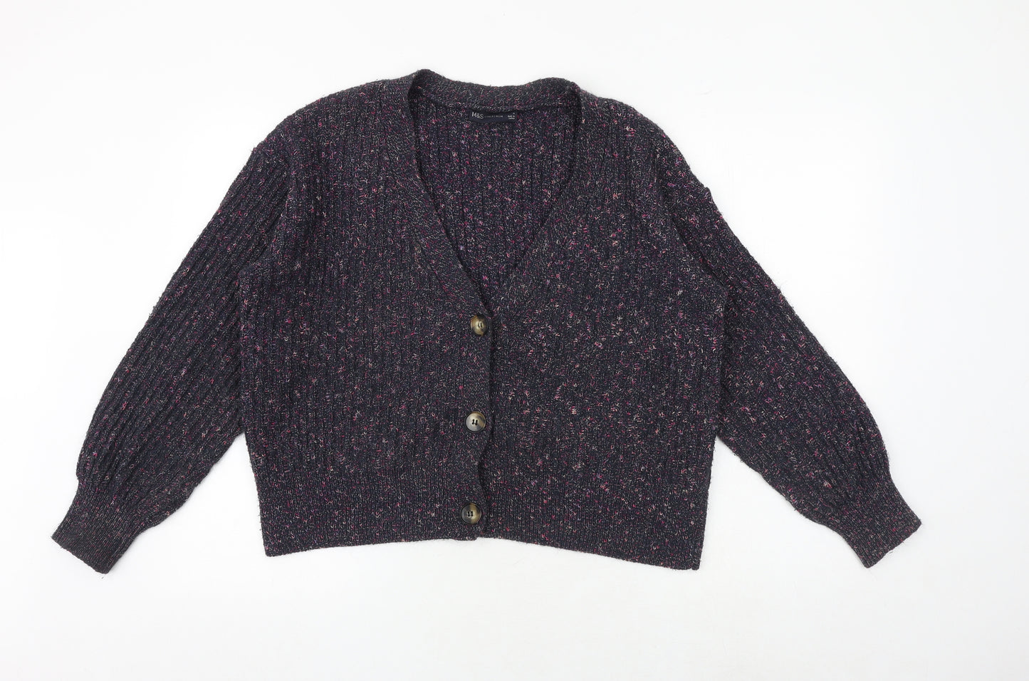 Marks and Spencer Womens Multicoloured V-Neck Acrylic Cardigan Jumper Size M
