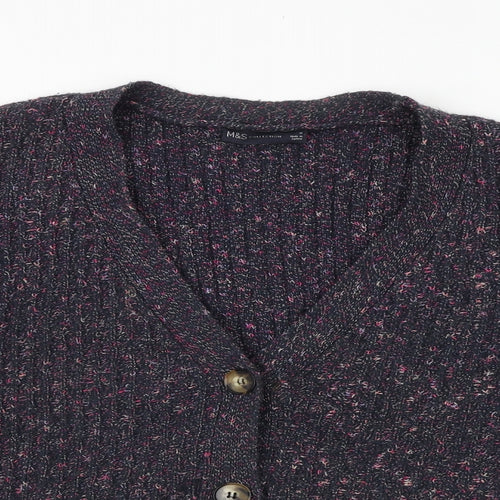 Marks and Spencer Womens Multicoloured V-Neck Acrylic Cardigan Jumper Size M