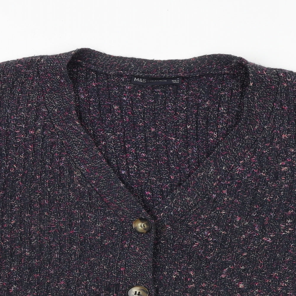 Marks and Spencer Womens Multicoloured V-Neck Acrylic Cardigan Jumper Size M