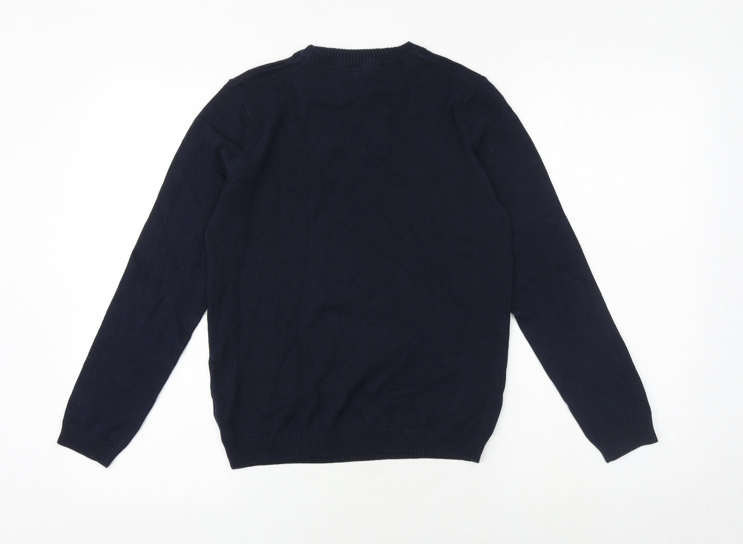 Marks and Spencer Boys Blue Round Neck 100% Cotton Pullover Jumper Size 10-11 Years Pullover - Teddy Bear Snowboard