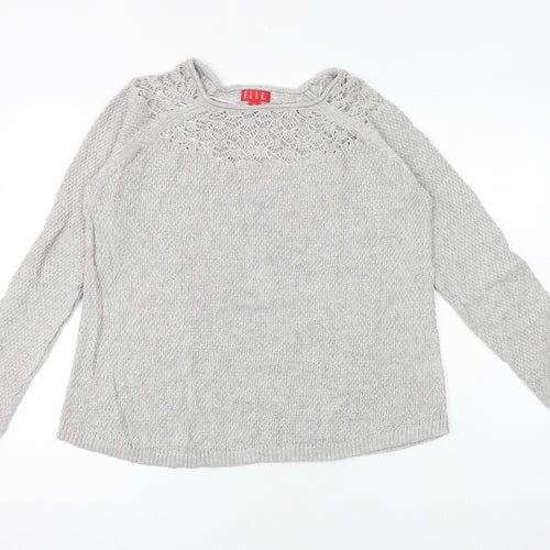 ELLE Womens Grey Round Neck Cotton Pullover Jumper Size M