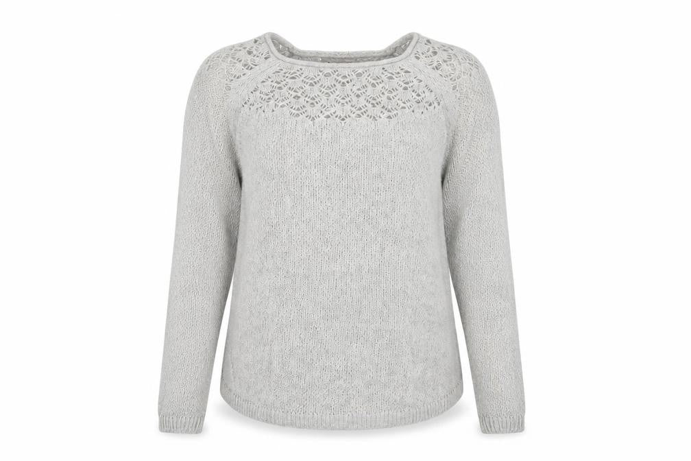 Front view of ELLE women’s grey round neck cotton jumper, size M