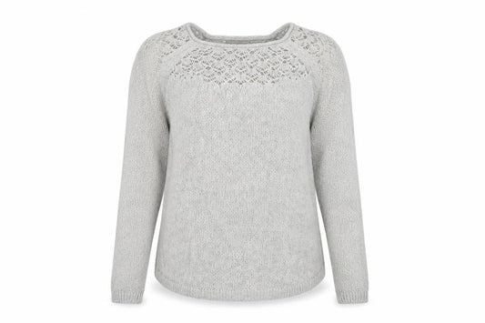 Front view of ELLE women’s grey round neck cotton jumper, size M
