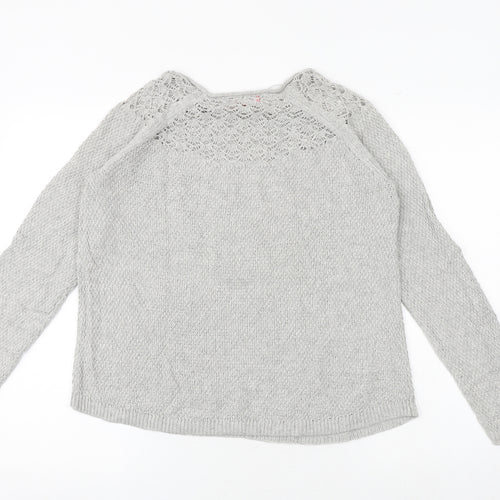 ELLE Womens Grey Round Neck Cotton Pullover Jumper Size M