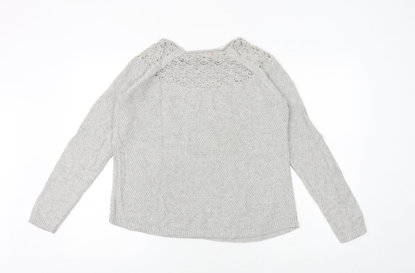 ELLE Womens Grey Round Neck Cotton Pullover Jumper Size M