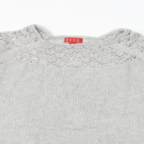 ELLE Womens Grey Round Neck Cotton Pullover Jumper Size M