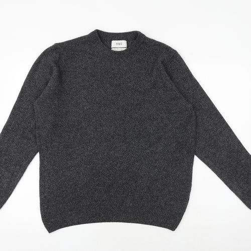 Marks and Spencer Mens Grey Round Neck Wool Pullover Jumper Size M Long Sleeve