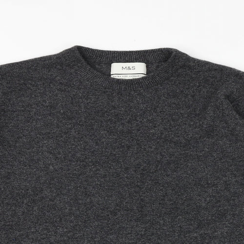 Marks and Spencer Mens Grey Round Neck Wool Pullover Jumper Size M Long Sleeve