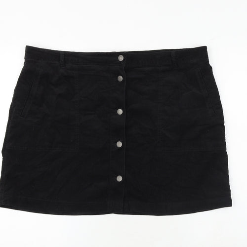Marks and Spencer Womens Black Polyester A-Line Skirt Size 42 in Button