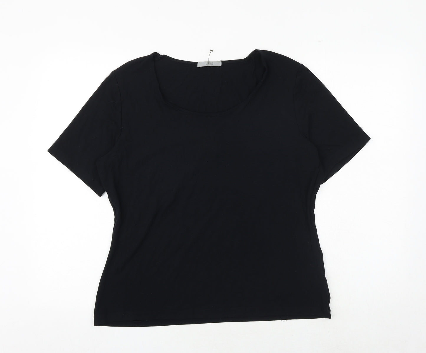 Marks and Spencer Womens Black Viscose Basic T-Shirt Size 18 Scoop Neck