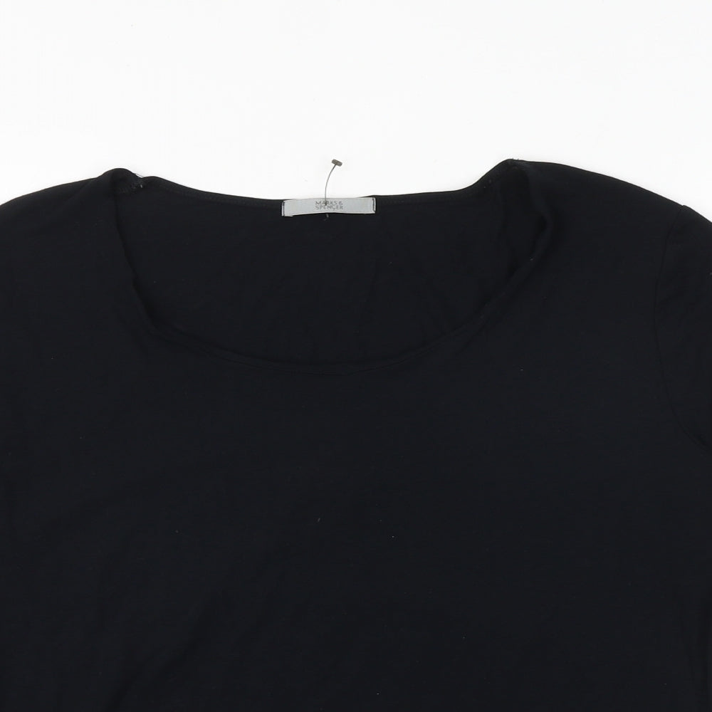Marks and Spencer Womens Black Viscose Basic T-Shirt Size 18 Scoop Neck