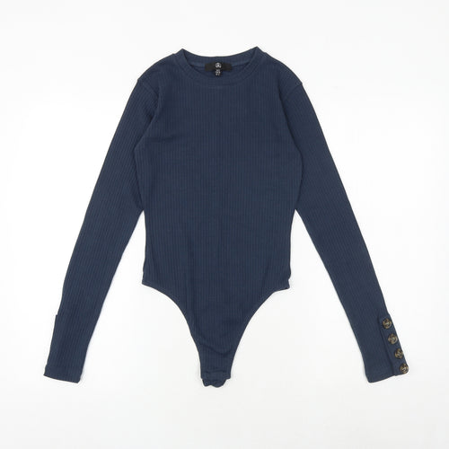 Missguided Womens Blue Polyester Bodysuit One-Piece Size 8 Snap - Ribbed