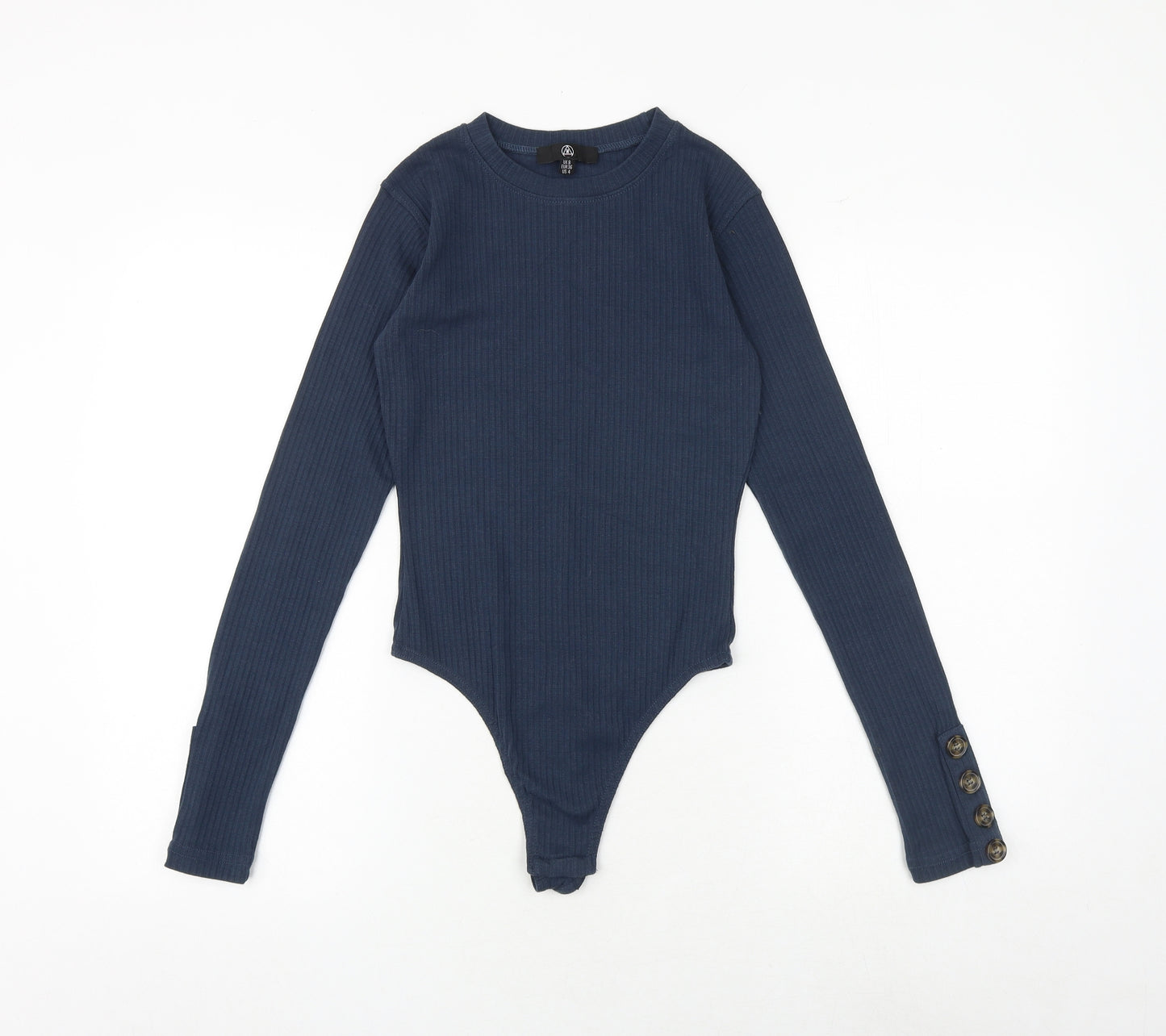 Missguided Womens Blue Polyester Bodysuit One-Piece Size 8 Snap - Ribbed