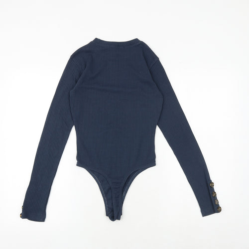 Missguided Womens Blue Polyester Bodysuit One-Piece Size 8 Snap - Ribbed