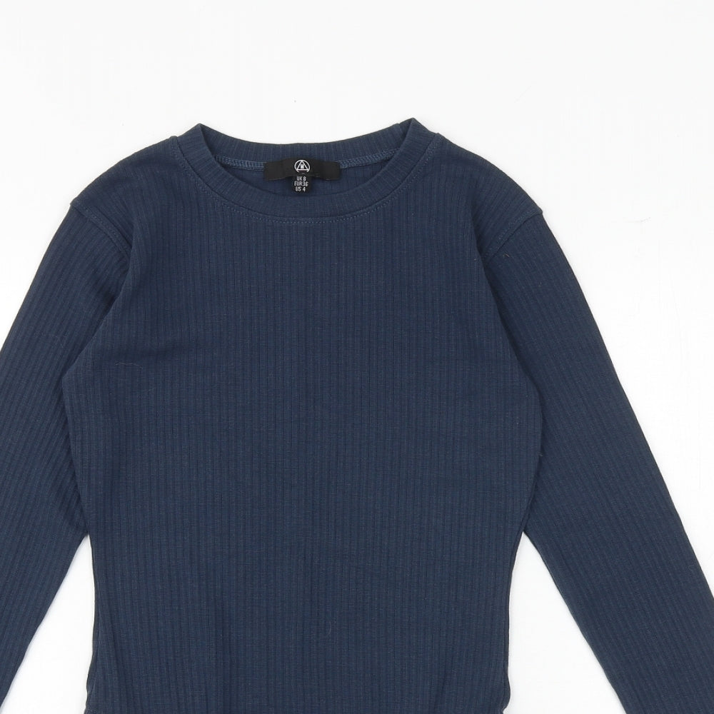 Missguided Womens Blue Polyester Bodysuit One-Piece Size 8 Snap - Ribbed