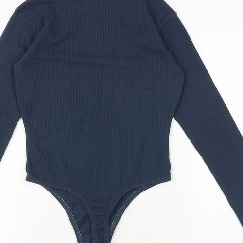 Missguided Womens Blue Polyester Bodysuit One-Piece Size 8 Snap - Ribbed