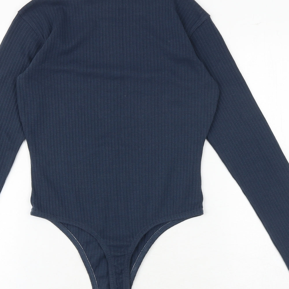 Missguided Womens Blue Polyester Bodysuit One-Piece Size 8 Snap - Ribbed