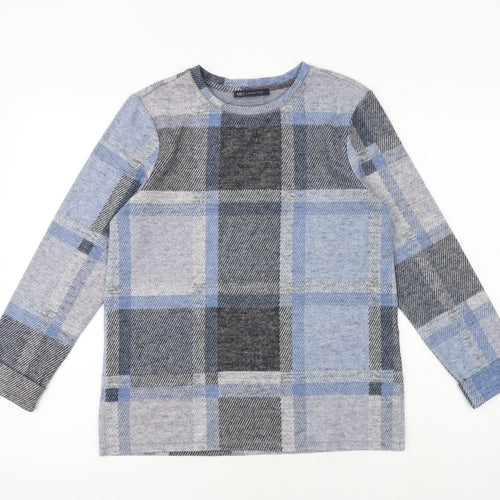 Marks and Spencer Womens Blue Round Neck Check Polyester Pullover Jumper Size S