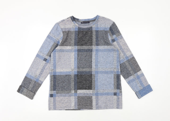 Marks and Spencer Womens Blue Round Neck Check Polyester Pullover Jumper Size S