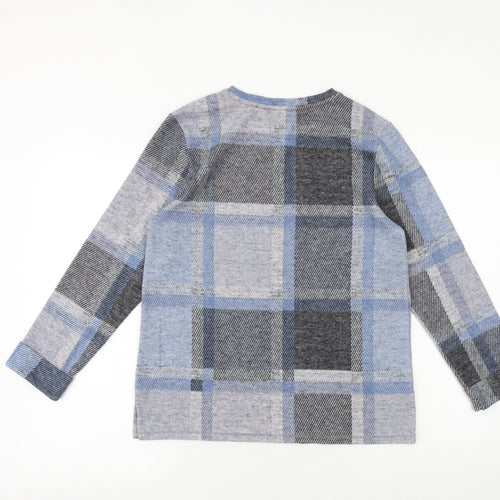 Marks and Spencer Womens Blue Round Neck Check Polyester Pullover Jumper Size S