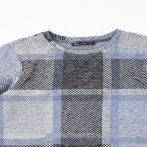Marks and Spencer Womens Blue Round Neck Check Polyester Pullover Jumper Size S