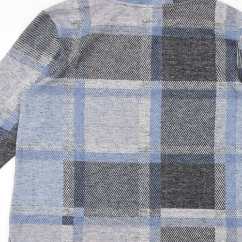 Marks and Spencer Womens Blue Round Neck Check Polyester Pullover Jumper Size S