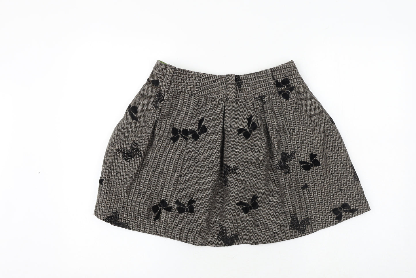 NEXT Womens Brown Geometric Polyester Flare Skirt Size 28 in Zip - Bow Pattern