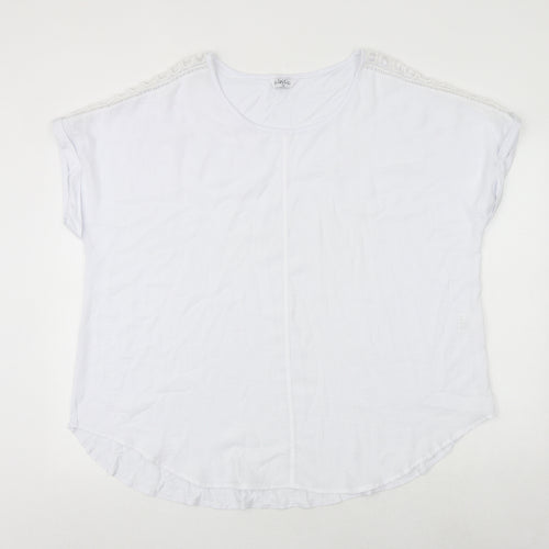 Classics Womens White Polyester Basic T-Shirt Size 16 Round Neck