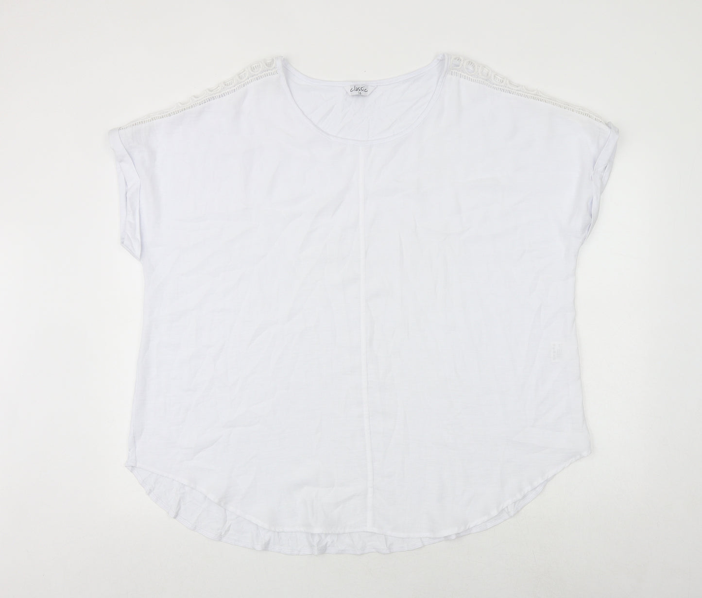Classics Womens White Polyester Basic T-Shirt Size 16 Round Neck