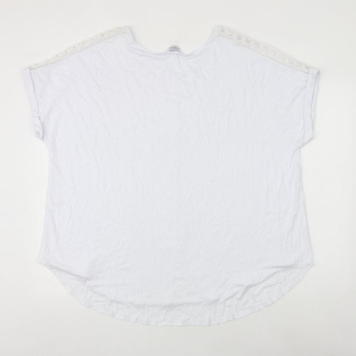 Classics Womens White Polyester Basic T-Shirt Size 16 Round Neck